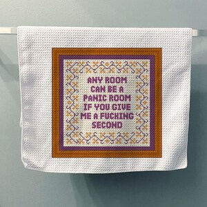 Funny Waffle Weave Dish Towel, Any Room Can be a Panic Room if You Give Me a Fucking Second