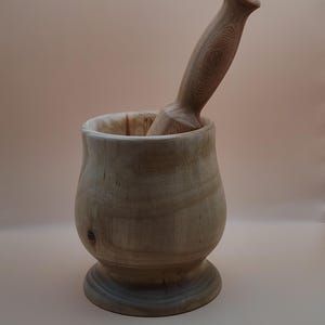Handmade Wild Cherry Wood Mortar and Pestle Set – 22 cm Pestle & 15 cm Mortar – Organic Oil Finish – Rustic Cooking and Kitchen Tool