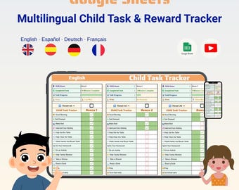 Kids Routine Planner, Multilingual Google Sheets Template, Daily Tasks and Rewards