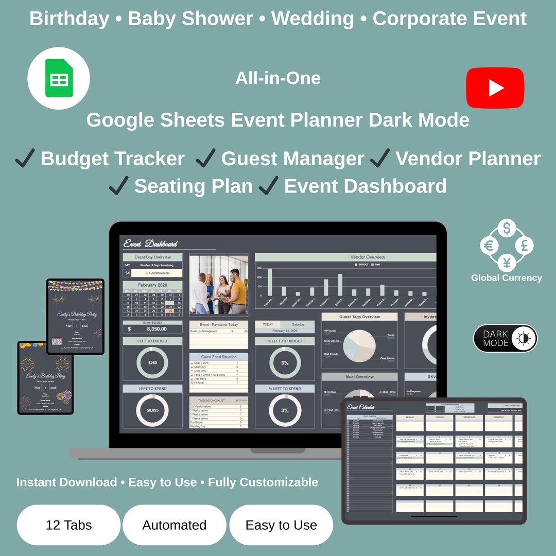 Event Planner Spreadsheet Party Planning Google Sheets Budget Tracker ...