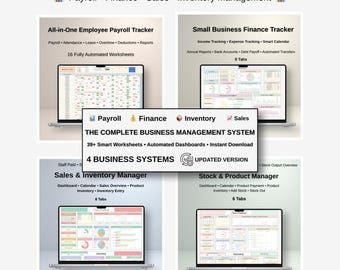 Small Business Spreadsheet Bundle, Payroll Tracker, Finance Tracker, Inventory Manager, Sales Dashboard, Google Sheets Template