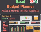 Excel Budget Planner Annual & Monthly Income  Expense Tracker Dashboard