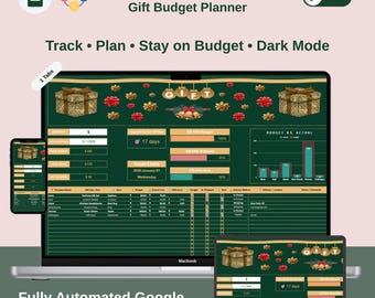 Planner per budget regalo in modalità scura su Google Fogli (download digitale)