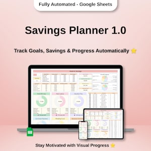 Google Sheets Savings Tracker, Automated Savings Planner, Finance Spreadsheet
