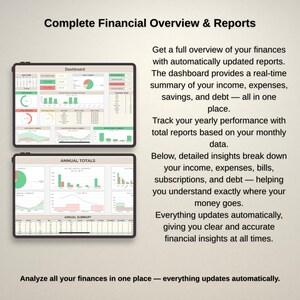 Yearly overview and financial reports, multi month charts and family budget planner examples, finance dashboard template