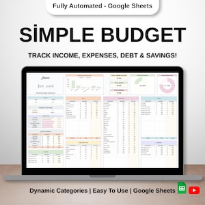 Google Sheets Budget Template, Monthly Expense Tracker, Savings Planner, Debt Tracker, Beginner Financial Planner