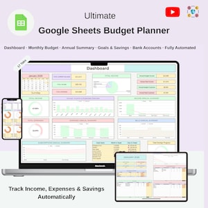 Budget Planner Google Sheets | Monthly & Annual Tracker | Automatic Charts  Savings Goals