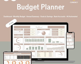 Eenvoudige budgetplanner Google Spreadsheets | Maand- en jaartracker | Automatische grafieken Besparingsdoelen