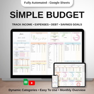 Google Sheets Budget Template, Monthly Budget, Expense Tracker, Savings Planner, Beginner Budget, Financial Planning