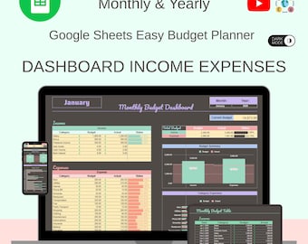 Eenvoudige budgetplanner voor Google Spreadsheets Maandelijks Jaarinkomsten Expense Tracker Eenvoudig financieel dashboard