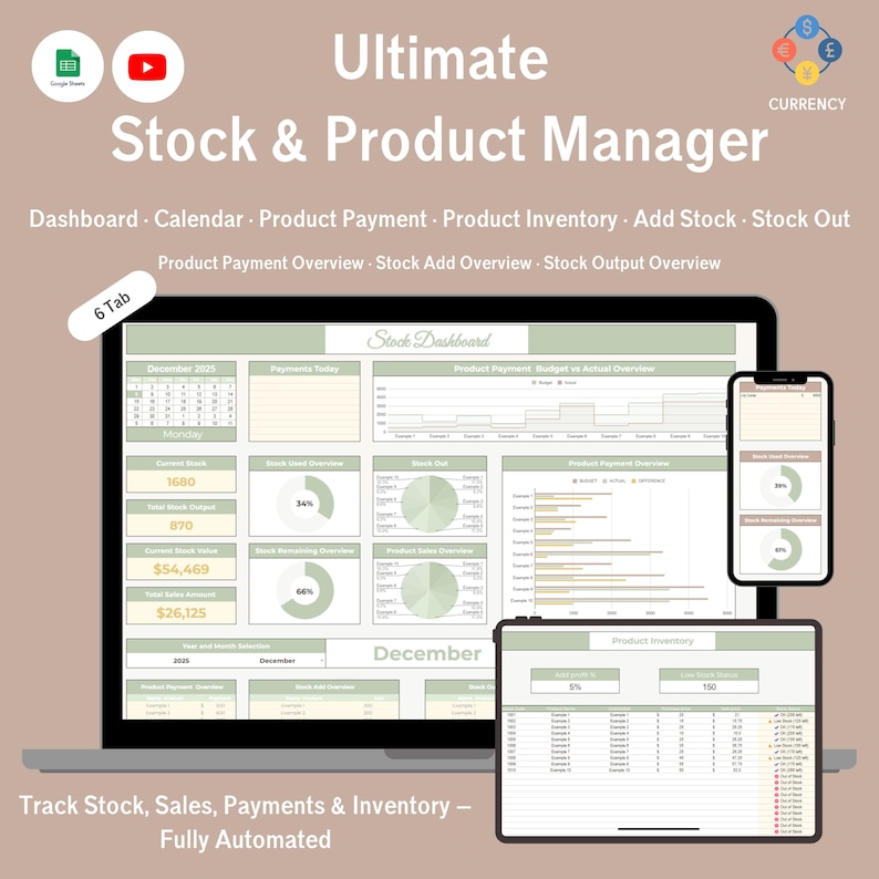 Google Sheets Stock Tracker: Inventory Management Dashboard Calendar