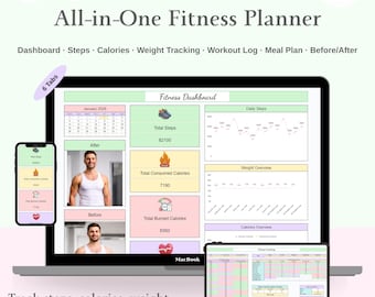 Fitnesstracker Google Spreadsheets-sjabloon digitale planner bodytracker workouttracker gewichttracker maaltijdplanner fitness afdrukbaar