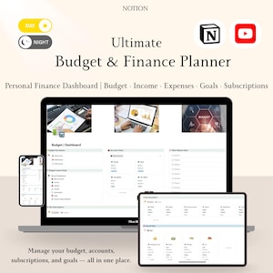 Notion Budget Planer Vorlage | .Finance Tracker Dashboard | Einnahmen & Ausgaben Tracker | Sparziel-Planer | Abonnement-Manager