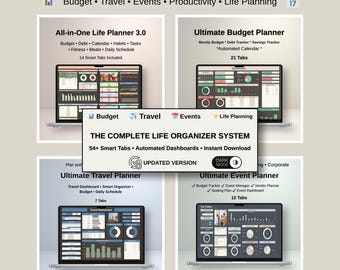 Ultieme digitale plannerbundel Google Spreadsheets Budgetplanner Levensplanner Reisplanner Evenementenplanner Volledig geautomatiseerd dashboard Slimme tabbladen