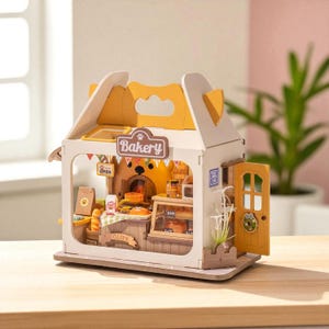 Miniature Food Shop Kit, LED Dollhouse Diorama Building Set, Miniature House Craft Kit with Furniture & Lights