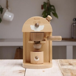 Wooden Pretend Play Kitchen Set | Baby Cooking Utensils & Coffee Machine Toy | Educational Wooden Kitchen Toys for Toddlers