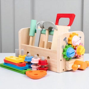 子供用木製ツールベンチセット、男の子向けモンテッソーリ組み立て玩具、ツール付き教育ワークベンチ、誕生日クリスマスギフト