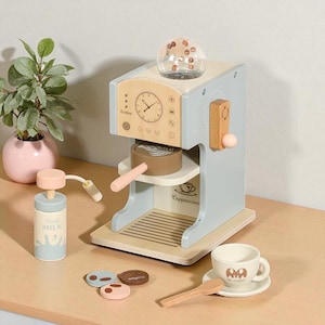 Kids Wooden Coffee Maker Toy Set, Pretend Kitchen Playset for Boys and Girls, Educational Hands-On Simulation Toy