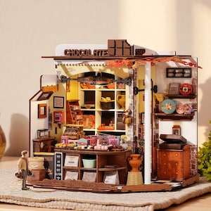 Chocolate DIY Miniature House Kit, Wooden Dollhouse Building Model with LED, Craft Gift for Adults, DIY Room Decor