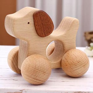 動物の形をした木製手押し車 | 子犬とポニーのトロリーモンテッソーリおもちゃ | 子供のための手作りの脳の協調教育玩具