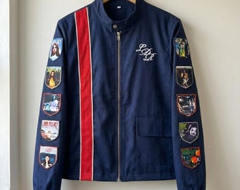 Chaqueta de carreras inspirada en Lana Del Rey: Chaqueta de algodón con patchwork de álbum hecha a mano