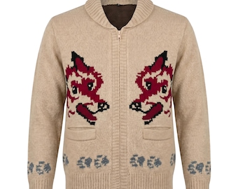 Herren Vintage Wolfsstrick-Strickjacke: Retro-50er Jahre Stil Grobstrick-Wollmischung