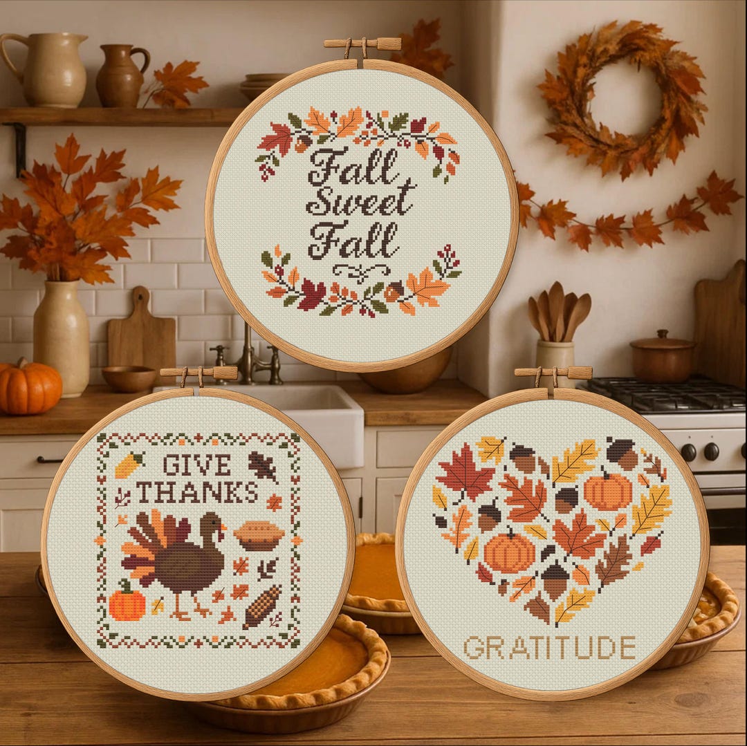 Autumn Blessings Trio – Fall Quote Cross Stitch Pattern Bundle PDF ...