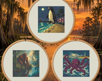 Florida Cryptids Trio | Counted Cross Stitch PDF Bundle