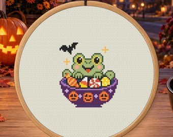 Candy Bowl Frog Counted Cross Stitch PDF Pattern