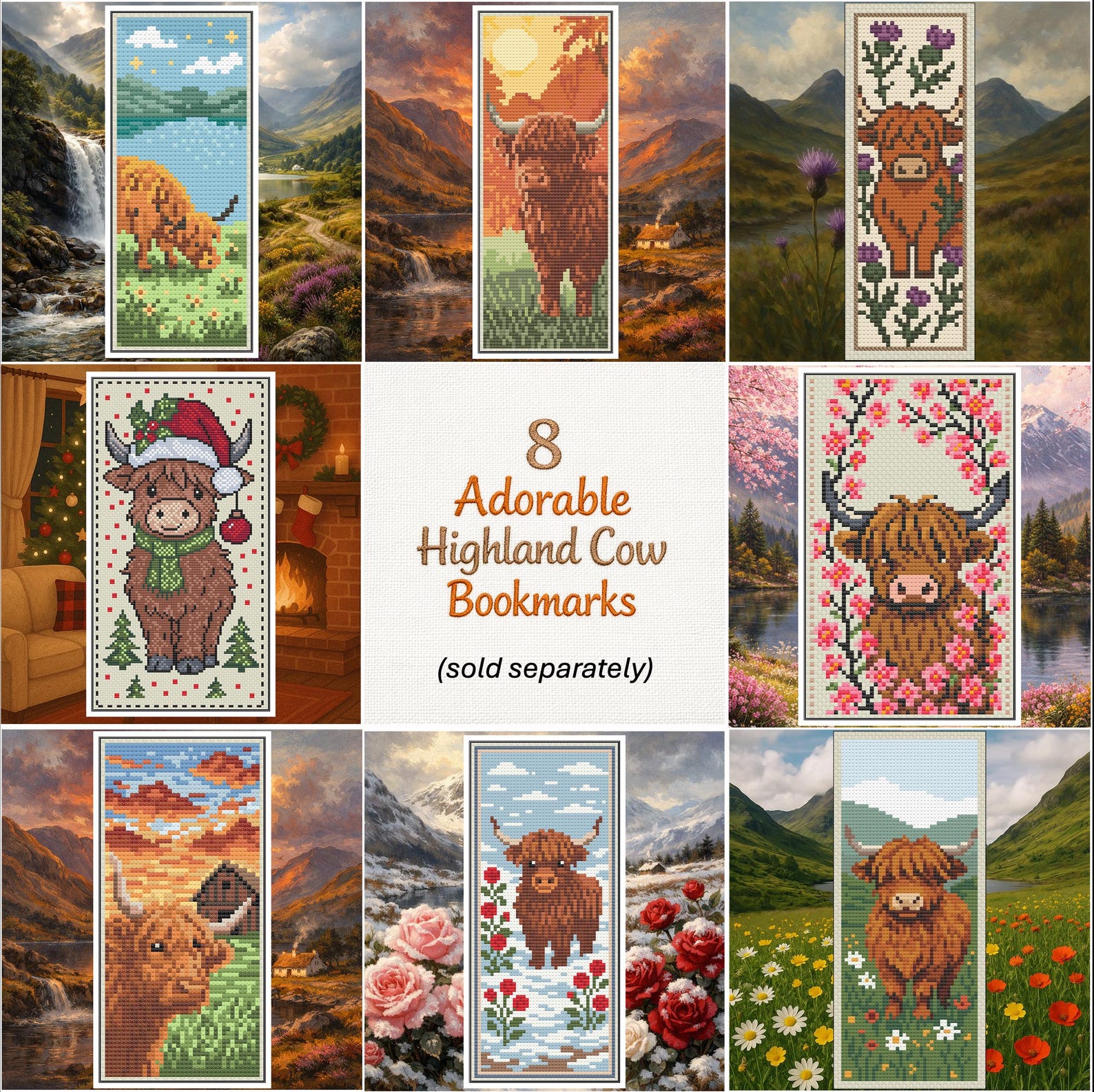 Scottish Highland Cow Bookmark – Cross Stitch Pattern PDF – Digital ...
