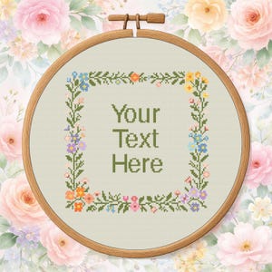 Texte personnalisé de fleurs douces - texte ou expression personnalisé - bordure de fleurs sauvages au point de croix motif PDF - téléchargement numérique