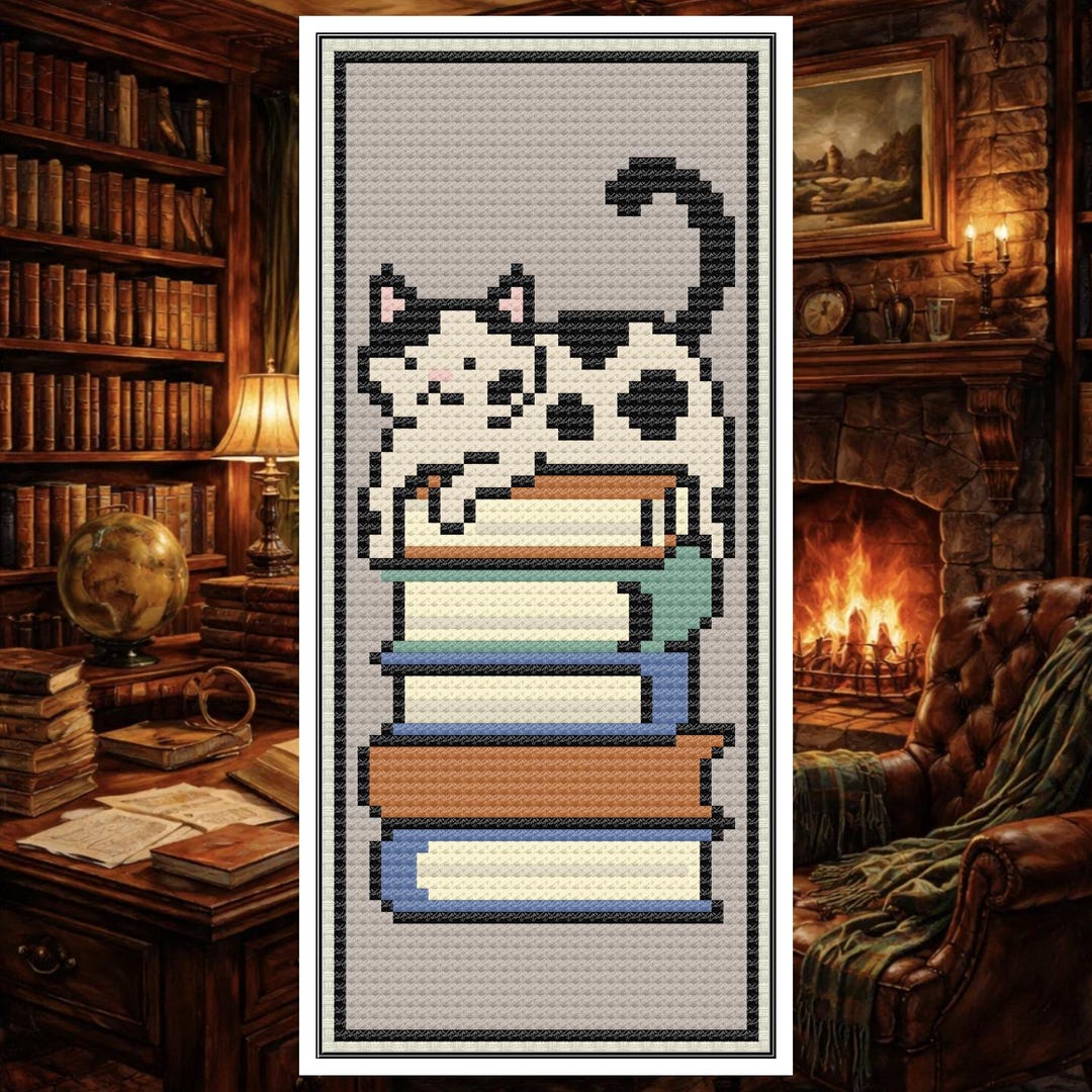 Cat Bookmark – Book Lover Cat Cross Stitch Pattern PDF – Digital ...