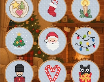 Classic Christmas Icons Collection – 9 Cross Stitch Patterns – Festive PDF Bundle – Digital Download