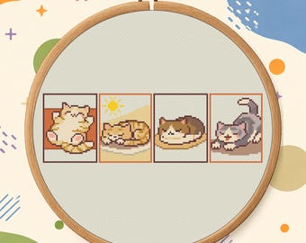 Relaxing Cats Cross Stitch Pattern PDF - Cozy Cat Design Digital Download