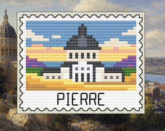 Pierre Stamp - South Dakota Capitol Sunset Cross Stitch Pattern PDF – Digital Download