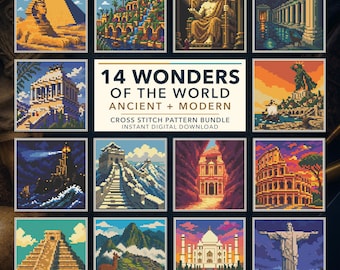 Ancient and Modern Wonders Cross Stitch Bundle - 14 World Landmark Patterns PDF Download
