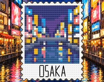 大阪道頓堀の夜景 クロスステッチ図案 - 日本の都道府県スタンプ PDF