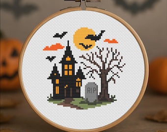 Home Sweet Haunted – Haunted House – Halloween Cross Stitch Pattern PDF – Digital Download