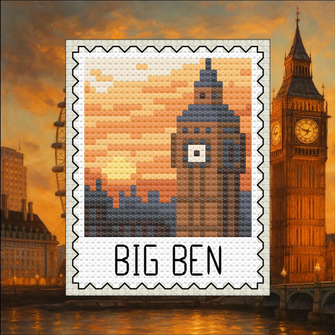 Big Ben Sunset Cross Stitch Pattern – Europe Stamp Series (digital ...