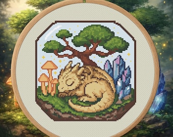 Enchanted Dragon – Fantasy Dragon Habitat Cross Stitch Pattern PDF – Digital Download