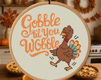 Gobble Til You Wobble – Schema punto croce per il Ringraziamento in formato PDF – Download digitale