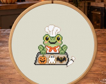 Cookie Baker Frog Counted Cross Stitch PDF Pattern