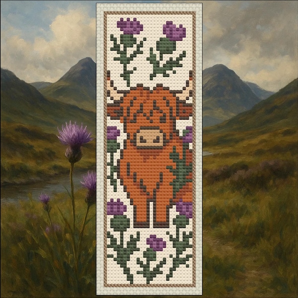 Scottish Highland Cow Bookmark – Cross Stitch Pattern PDF – Digital Download