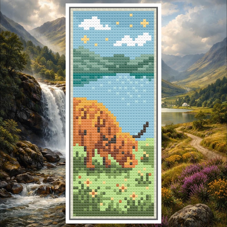 Scottish Highland Cow Bookmark Bundle – 8 Cross Stitch Bookmark ...