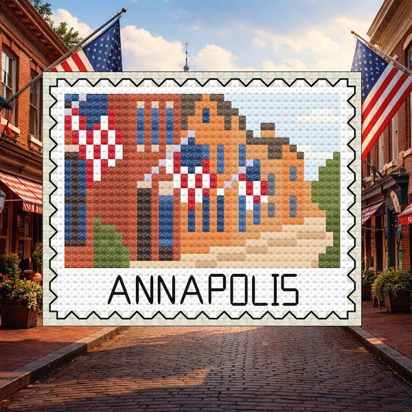 Annapolis Maryland Flag Stamp - Maryland State Capitol Cross Stitch Pattern (Digital Download)
