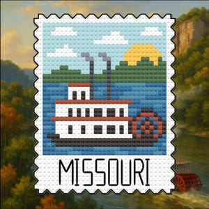 Steamboat Serenade – Missouri – US State Postage Stamp Series Cross Stitch Pattern PDF – Digital Download