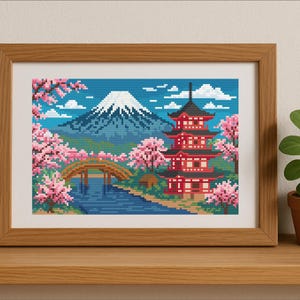 Tranquillité sous les fleurs - Modèle de point de croix japonais PDF - Téléchargement numérique