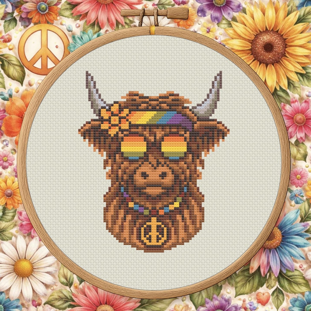 Too Cool to Moo – Funny Highland Cow Cross Stitch Pattern PDF – Digital ...