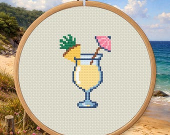 Cocktail tropicale all'ananas – Schema punto croce per cocktail estivo in PDF – Download digitale