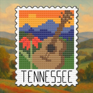 Tennessee Threads – US State Postage Stamp Series Cross Stitch Pattern PDF – Digital Download